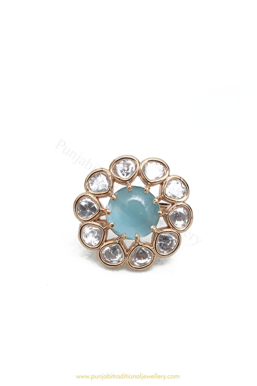 Gold Finished Navratan Kundan Ring By PTJ