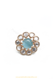 Gold Finished Mint Kundan Ring By PTJ