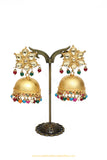 Gold Finished Kundan Multi Jhumki Earrings by PTJ