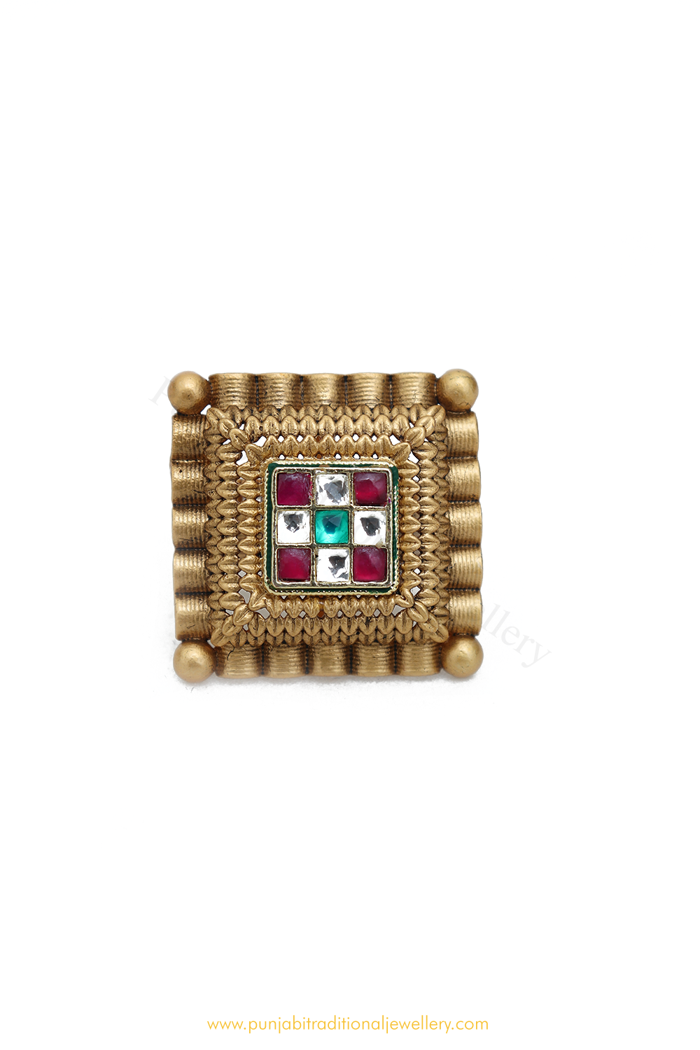 Gold Finished Navratan Kundan Ring By PTJ