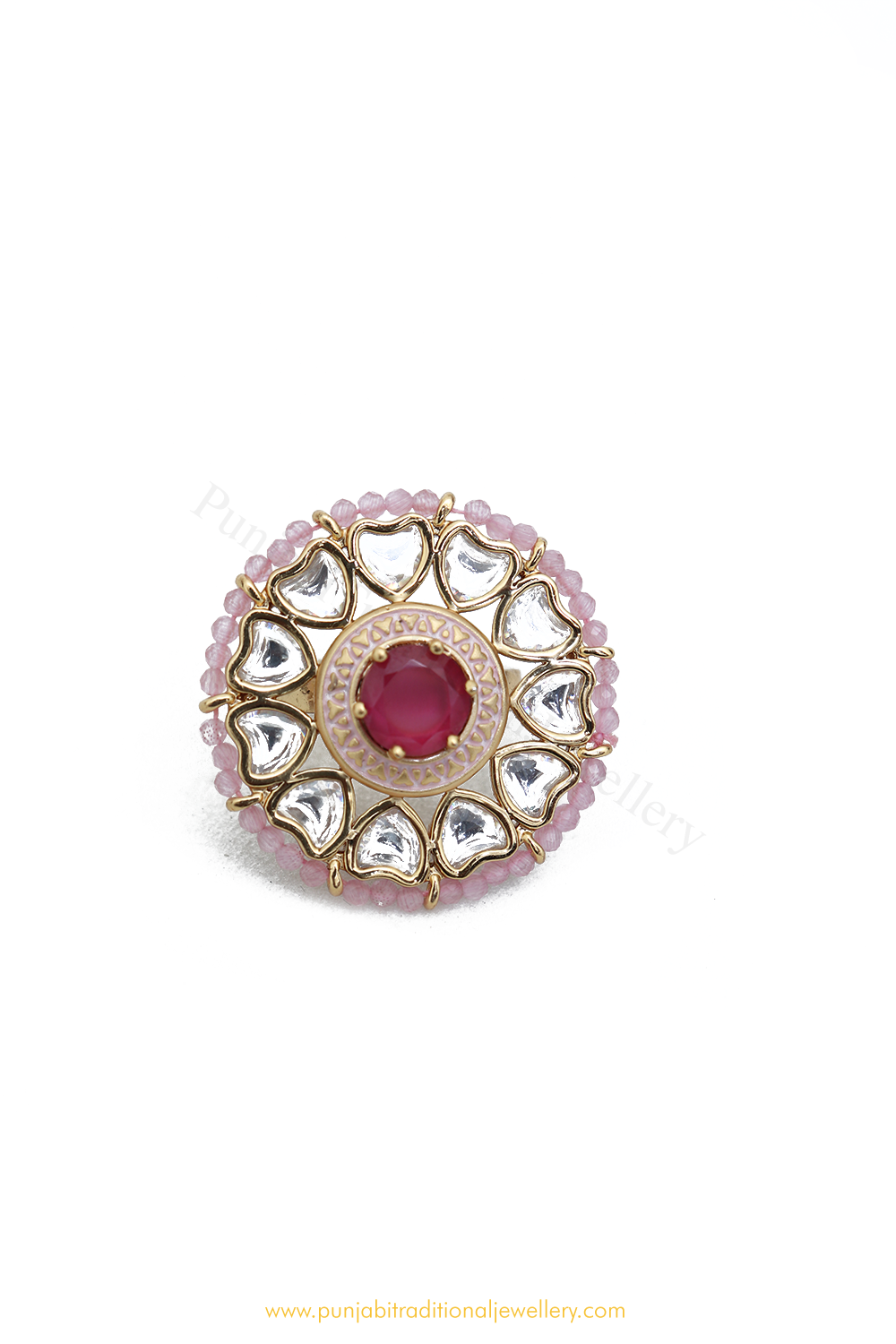 Gold Finished Navratan Kundan Ring By PTJ