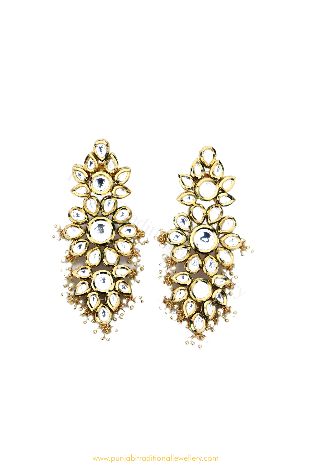 Gold Finished Kundan Earrings By PTJ