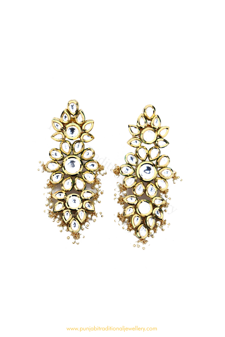 Gold Finished Kundan Earrings By PTJ