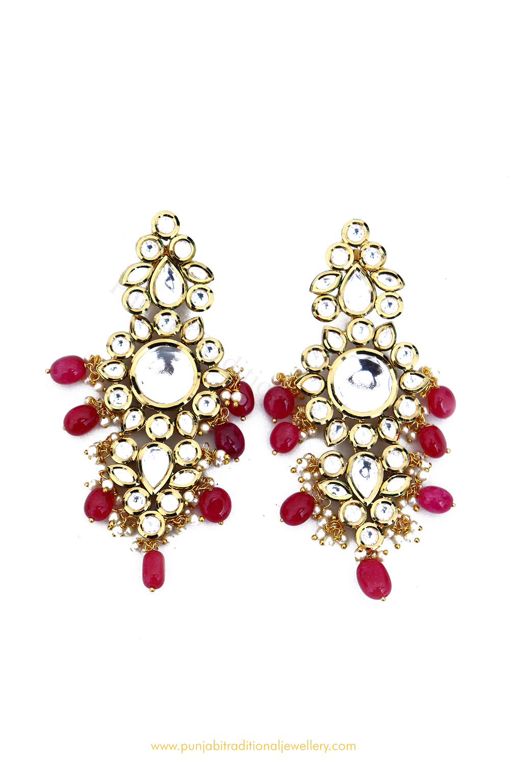 Gold Finished Rubby Kundan Earrings By PTJ