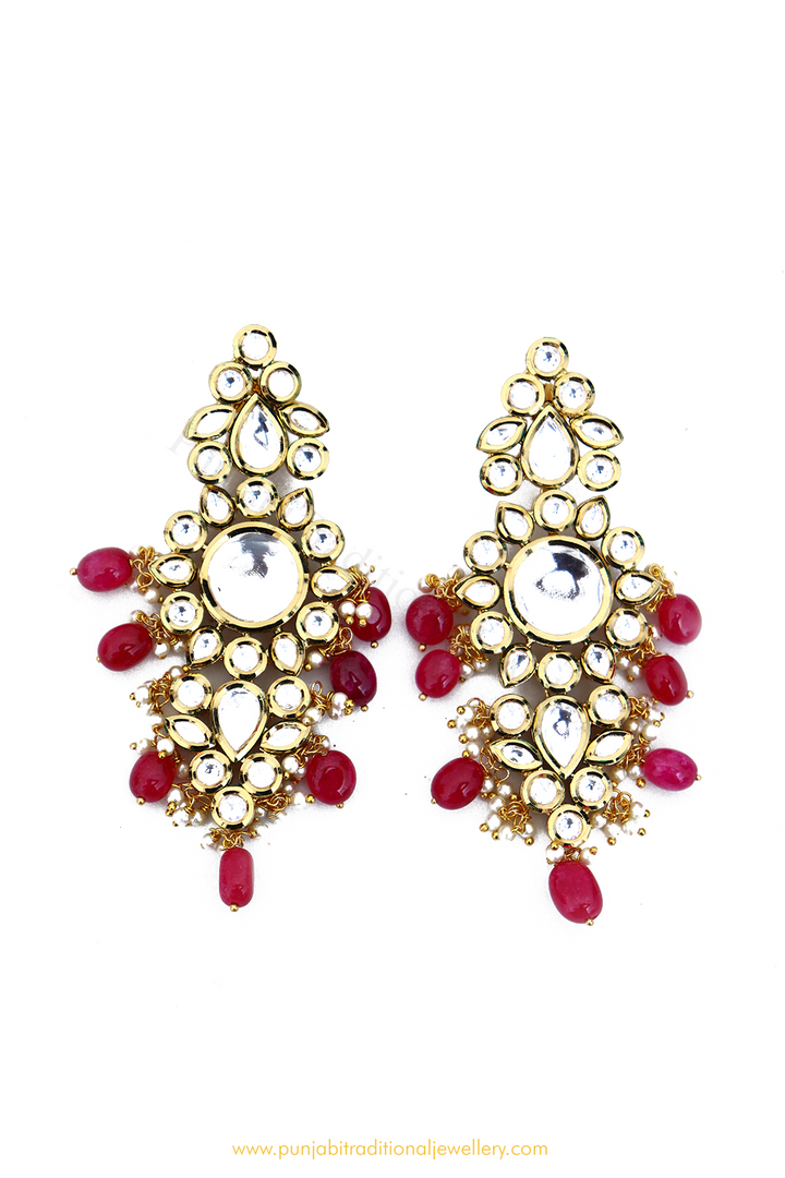 Gold Finished Rubby Kundan Earrings By PTJ