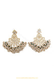 Gold Finished Kundan Emerald Earrings by PTJ
