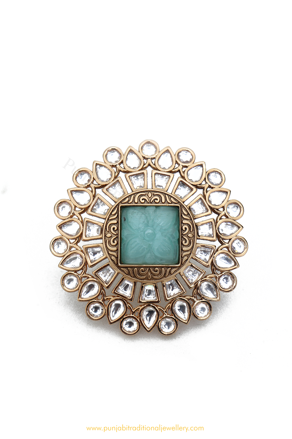 Gold Finished Navratan Kundan Ring By PTJ