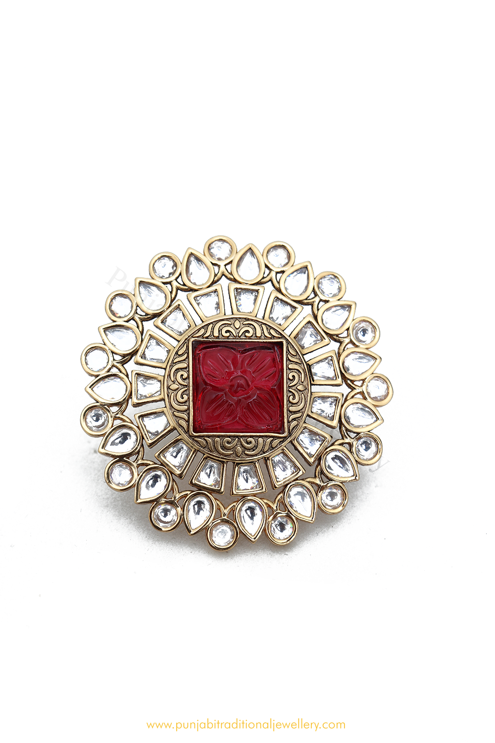 Gold Finished Rubby Kundan Ring By PTJ