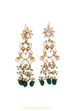 Gold Finished Kundan Emerald Earrings by PTJ