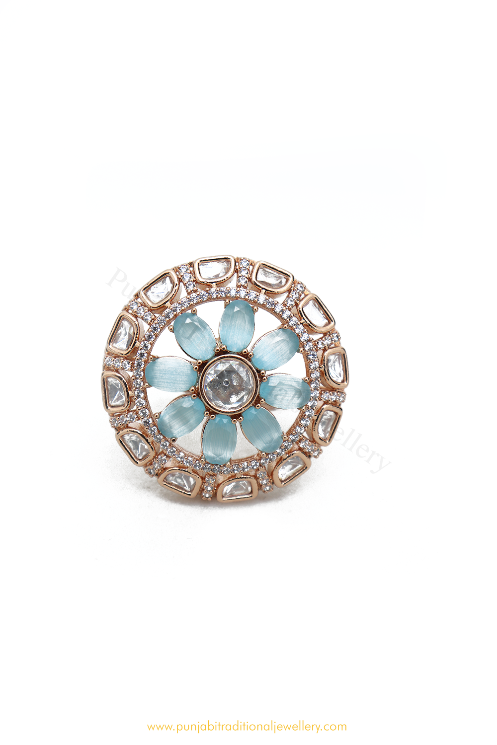 Gold Finished Navratan Kundan Ring By PTJ