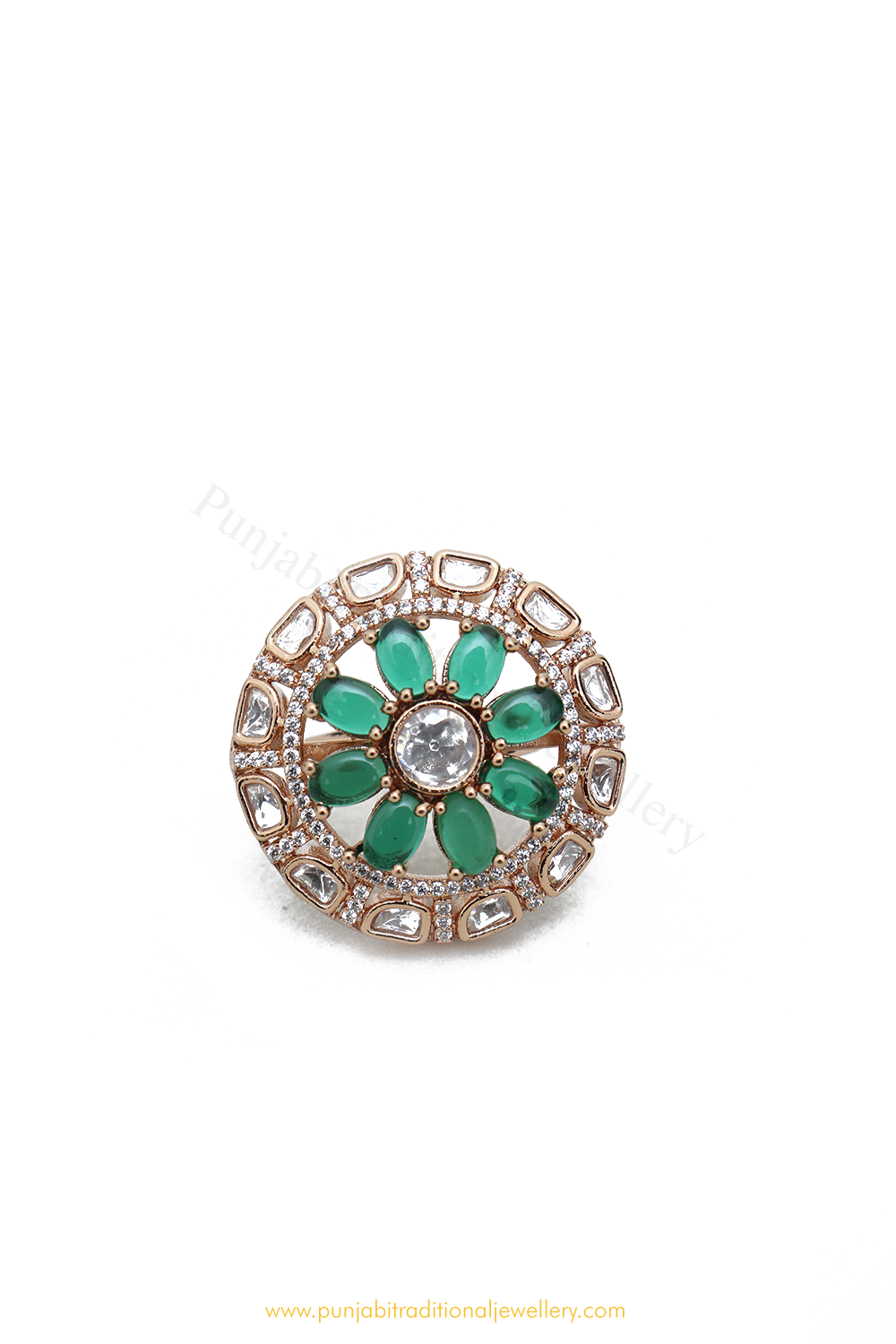 Gold Finished Navratan Kundan Ring By PTJ