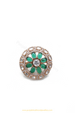 Gold Finished Emerald Kundan Ring By PTJ