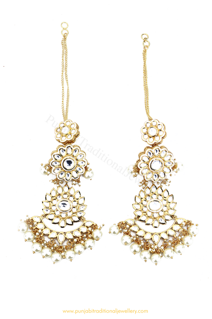 Gold Finished Pearl Kundan Earrings By PTJ
