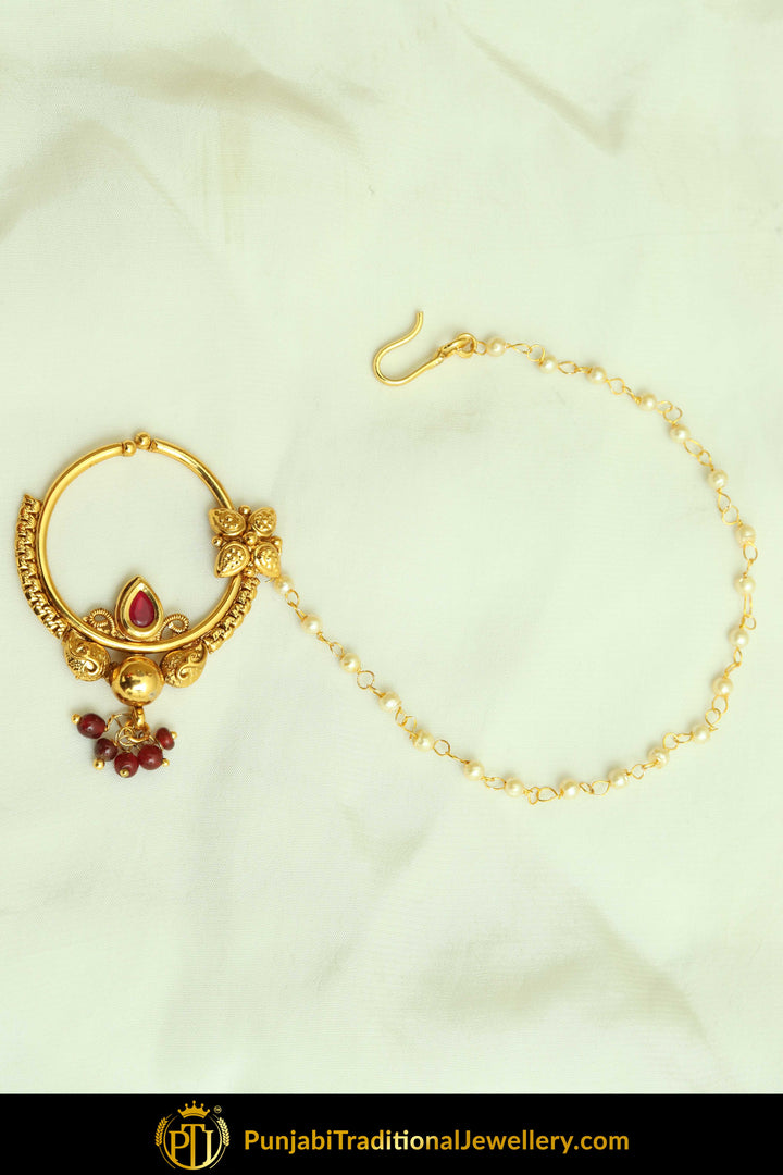 Gold Finished Rubby Kundan Nath| Punjabi Traditional Jewellery Exclusive