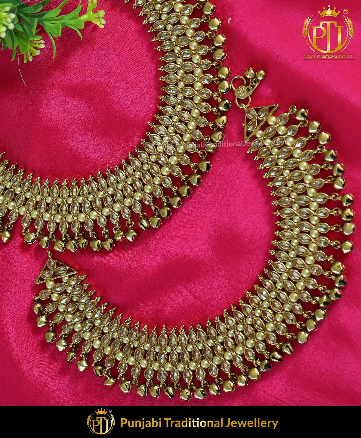 Gold Finished Champagne Stone Pearl Payal | Punjabi Traditional Jewellery Exclusive
