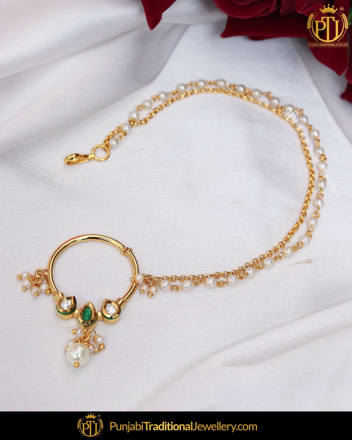 Gold Finished Kundan Pearl Nath | Punjabi Traditional Jewellery Exclusive