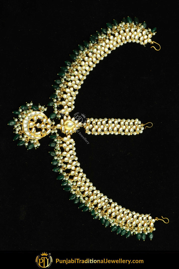 Gold Finished Kundan Emerald Matha Patti | Punjabi Traditional Jewellery Exclusive