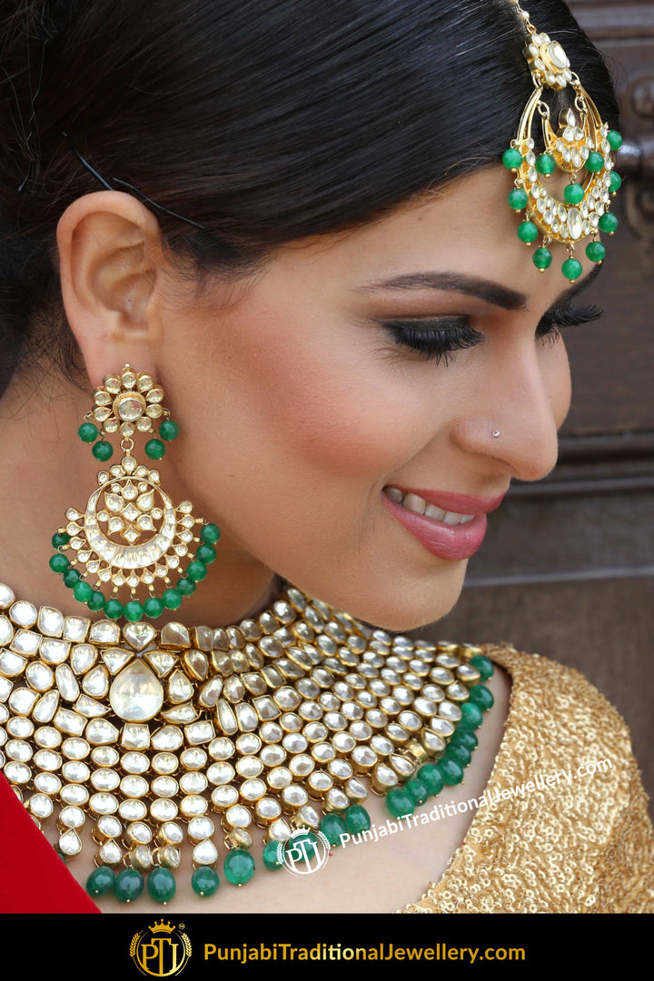 Zehreen Green Kundan Necklace Set | Punjabi Traditional Jewellery Exclusive