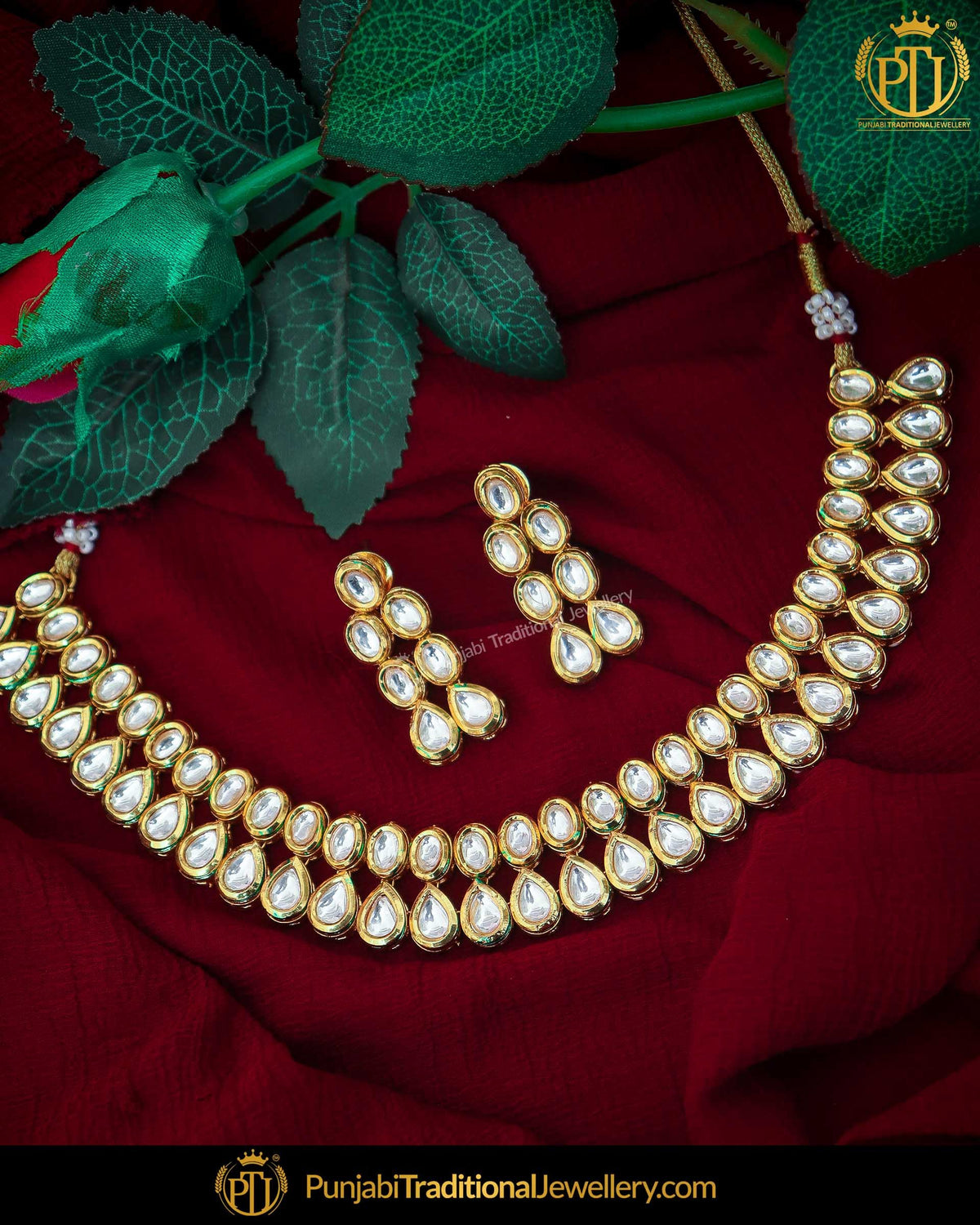 Gold Finished Kundan Pearl Necklace Set | Punjabi Traditional Jewellery Exclusive