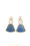 Gold Finished Blue Fusion Kundan Earrings by PTJ