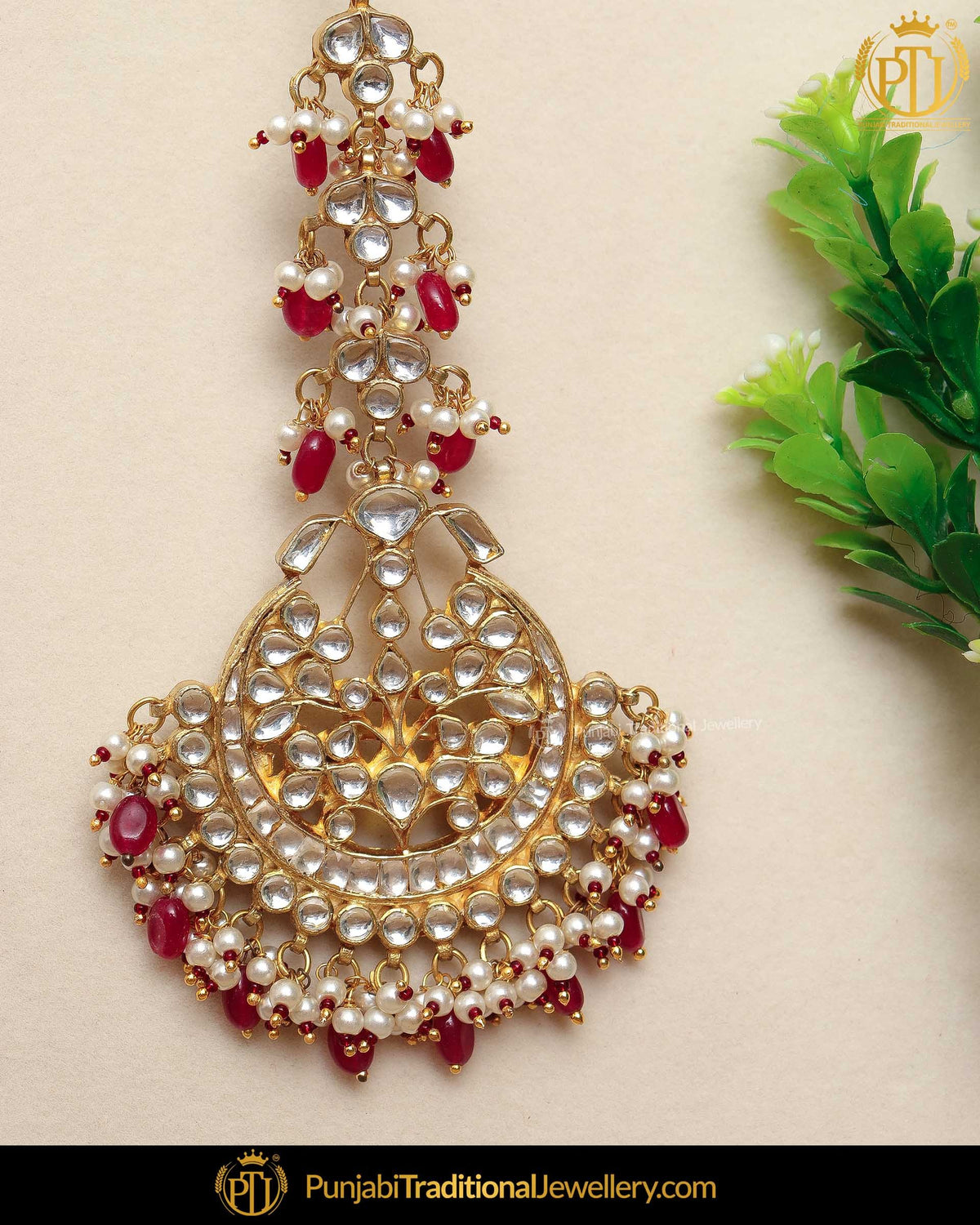 Gold Finished Rubby Kundan Pearl Tikka | Punjabi Traditional Jewellery Exclusive