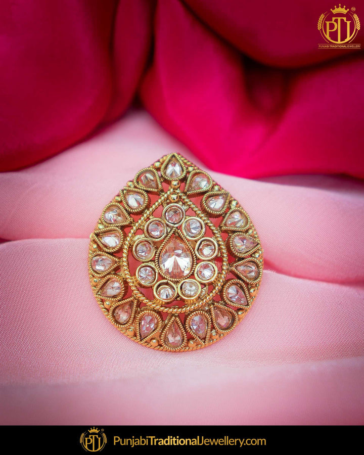 Gold Finished Champagne Stone Ring | Punjabi Traditional Jewellery Exclusive