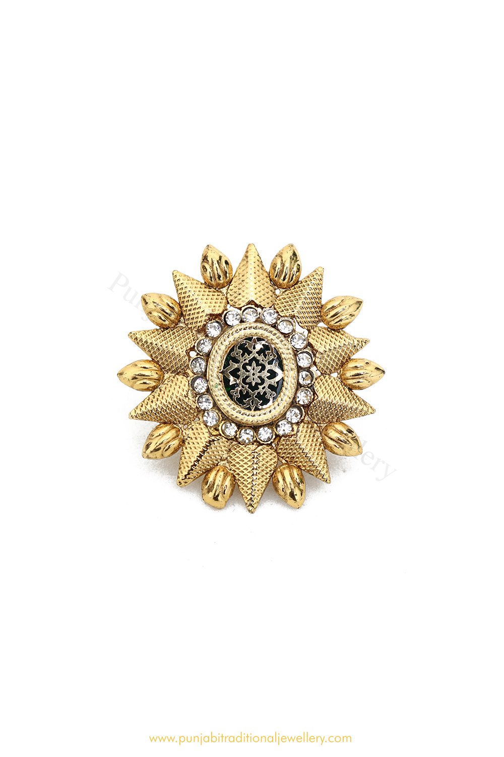 Gold Finished Navratan Kundan Ring By PTJ