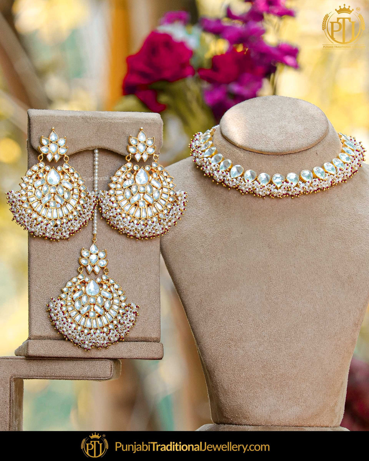 Gold Finished Pearl Kundan Necklace Set | Punjabi Traditional Jewellery Exclusive