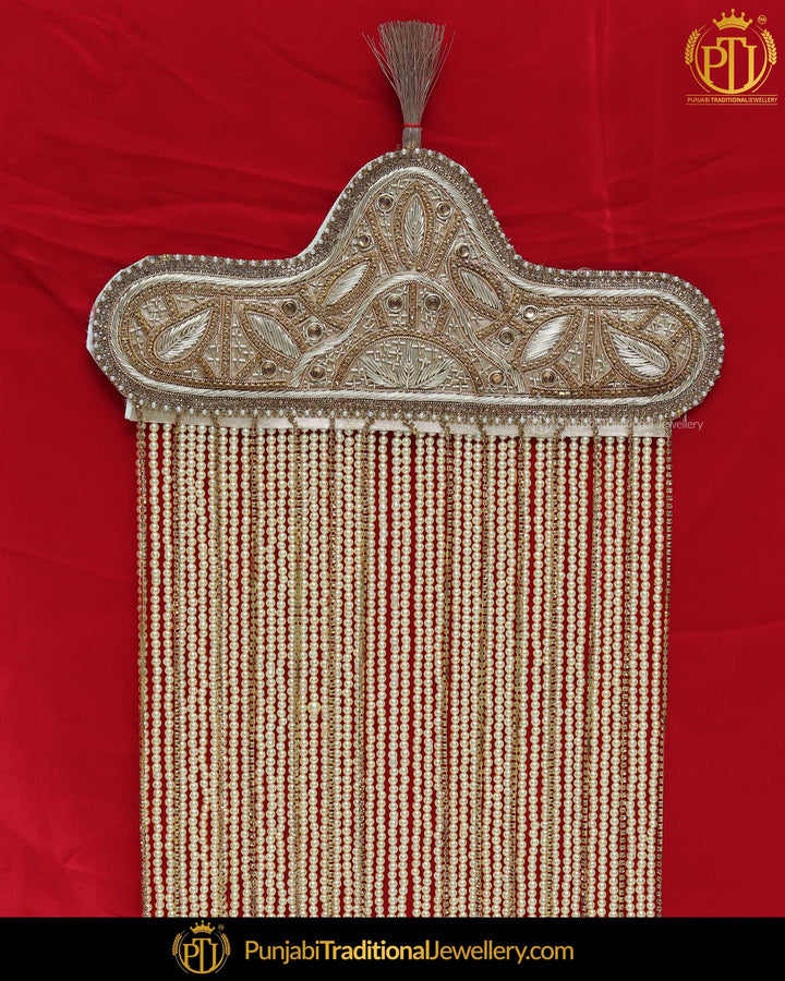 Golden Jercon Pearl Groom Sehra | Punjabi Traditional Jewellery Exclusive