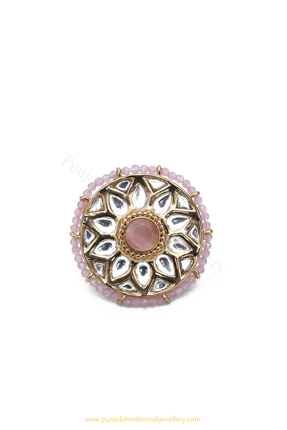 Gold Finished Navratan Kundan Ring By PTJ