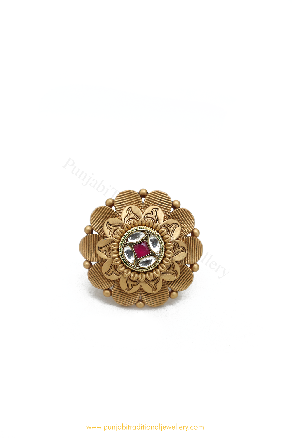 Gold Finished Navratan Kundan Ring By PTJ