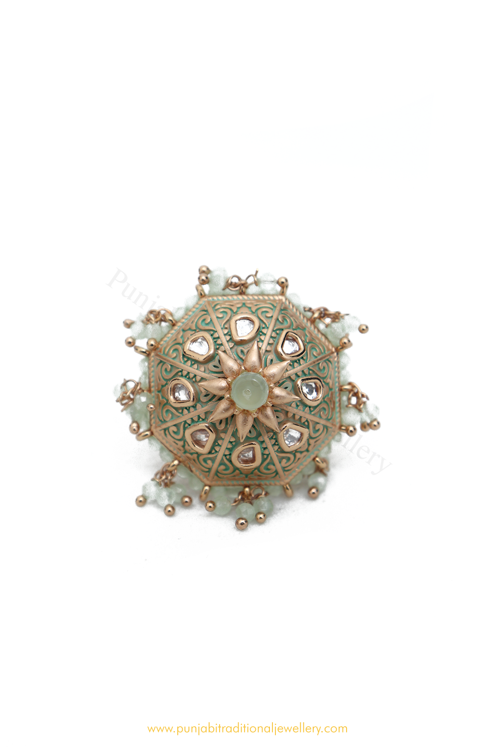Gold Finished Navratan Kundan Ring By PTJ