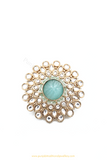 Gold Finished Navratan Kundan Ring By PTJ