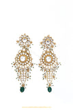 Gold Finished Kundan Emerald Earrings by PTJ