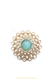 Gold Finished Mint Kundan Ring By PTJ