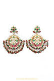 Gold Finished Kundan Rubby Emerald Earrings by PTJ