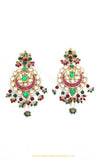 Gold Finished Kundan Rubby Emerald Earrings by PTJ