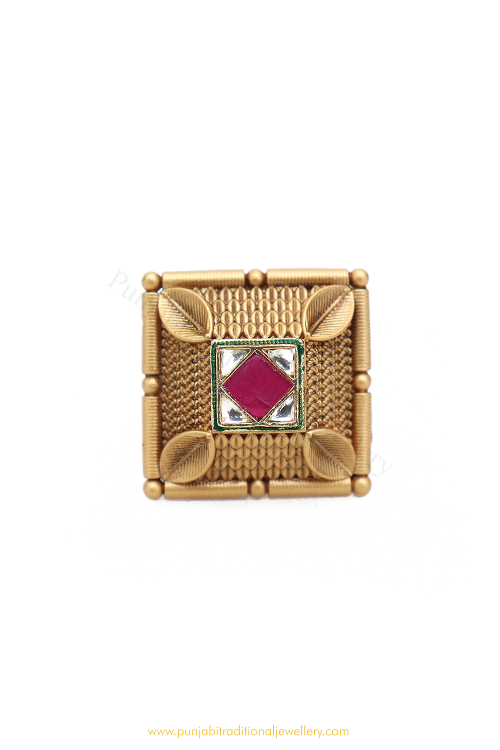 Antique Gold Finished Kundan Ring By PTJ