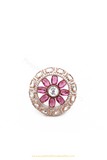 Gold Finished Pink Kundan Ring By PTJ