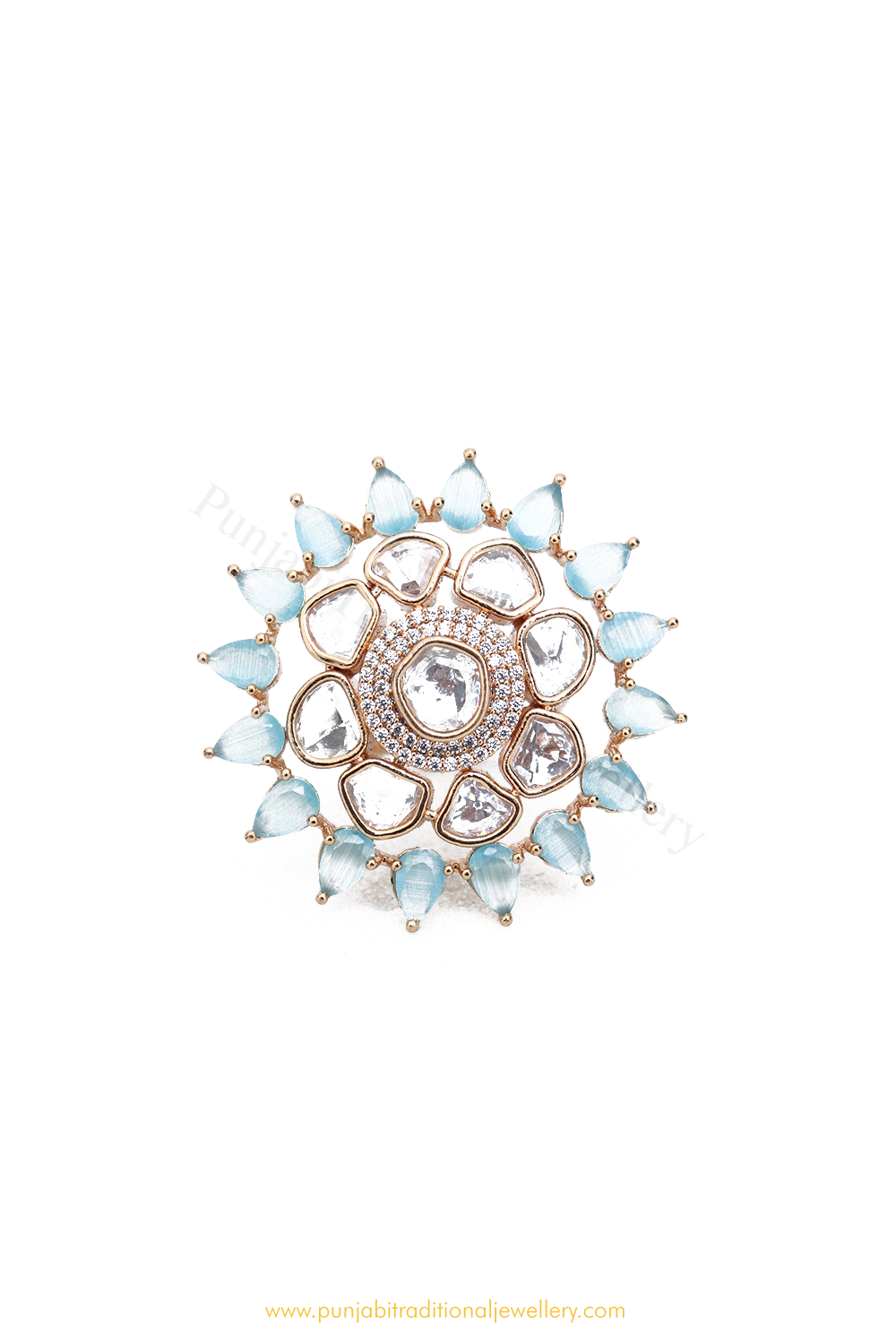 Gold Finished Navratan Kundan Ring By PTJ