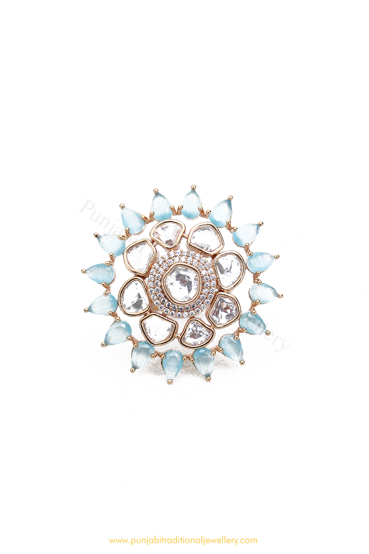 Gold Finished Kundan Ring By PTJ