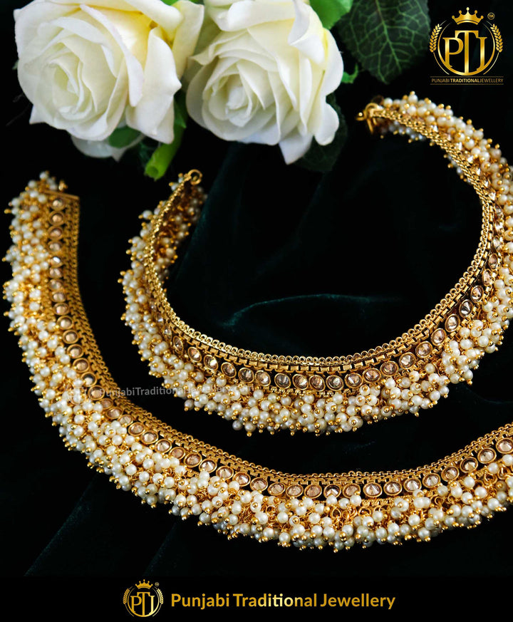Antique Gold Finished Jodha Champagne Stone Payal | Punjabi Traditional Jewellery Exclusive