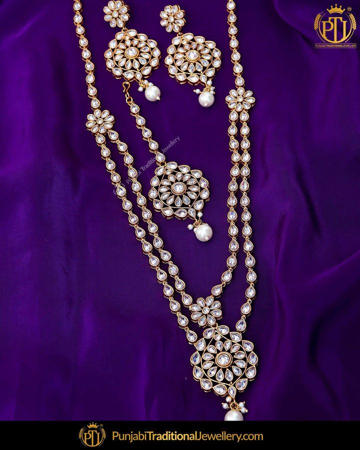 Antique Gold Finished Champagne Stone Long  Set  | Punjabi Traditional Jewellery Exclusive