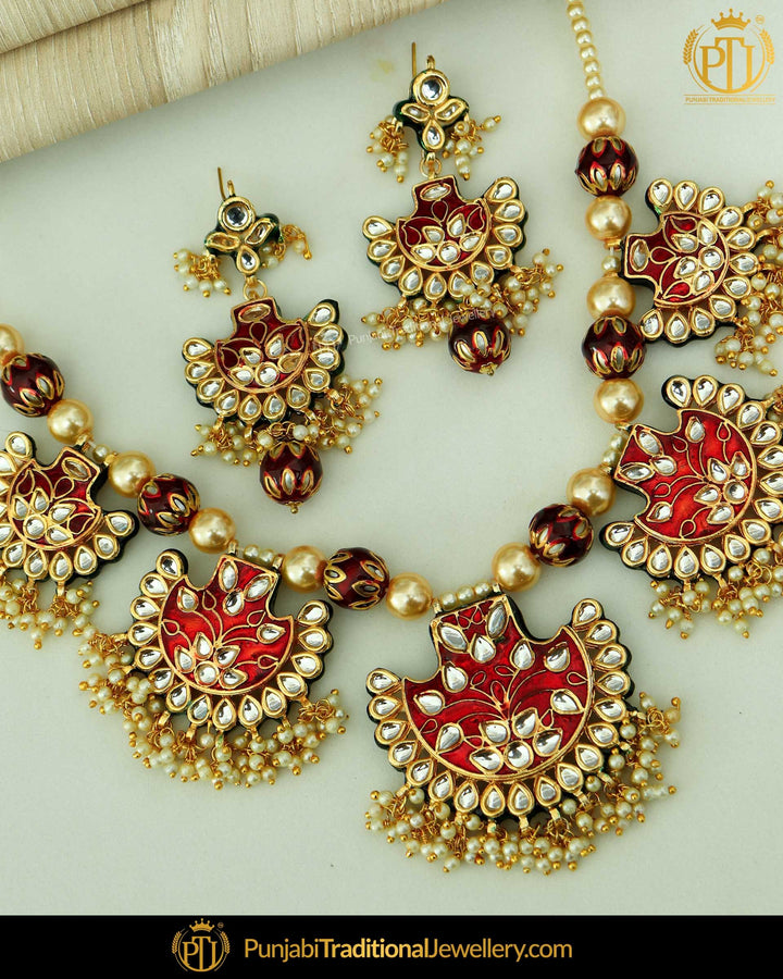 Hand Paited Meena Rubby Pearl Kundan Necklace Set | Punjabi Traditional Jewellery Exclusive