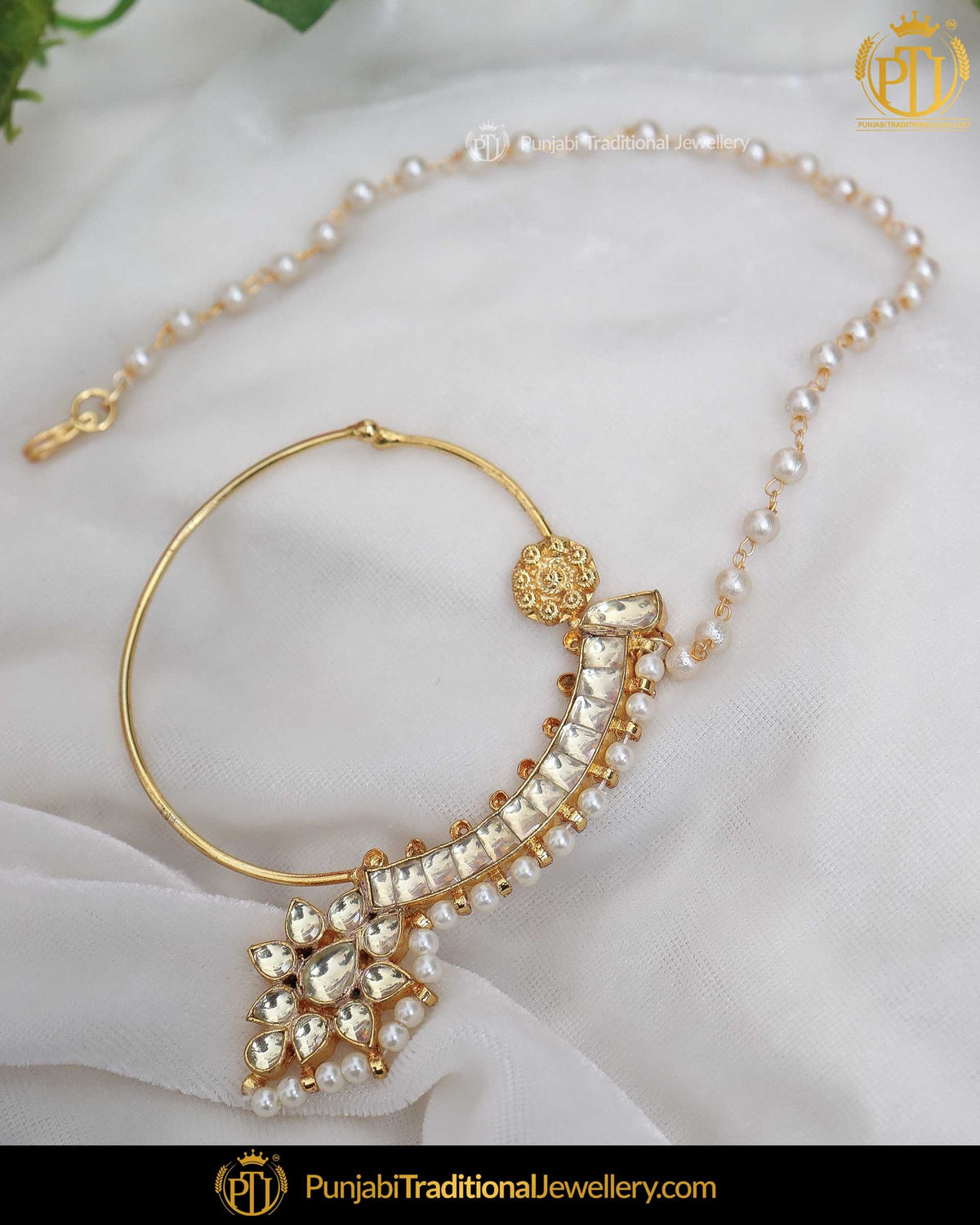 Gold Finished Kundan Pearl Nath | Punjabi Traditional Jewellery Exclusive