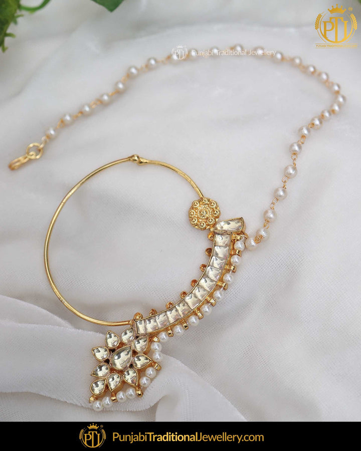 Gold Finished Kundan Pearl Nath | Punjabi Traditional Jewellery Exclusive