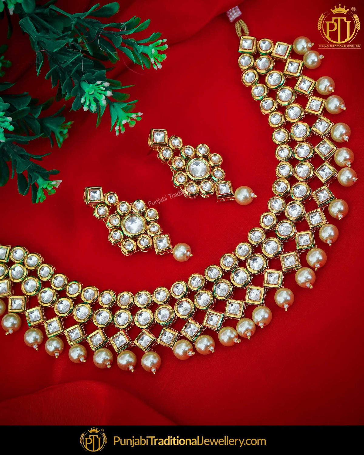 Gold Finished Kundan Pearl Necklace Set | Punjabi Traditional Jewellery Exclusive