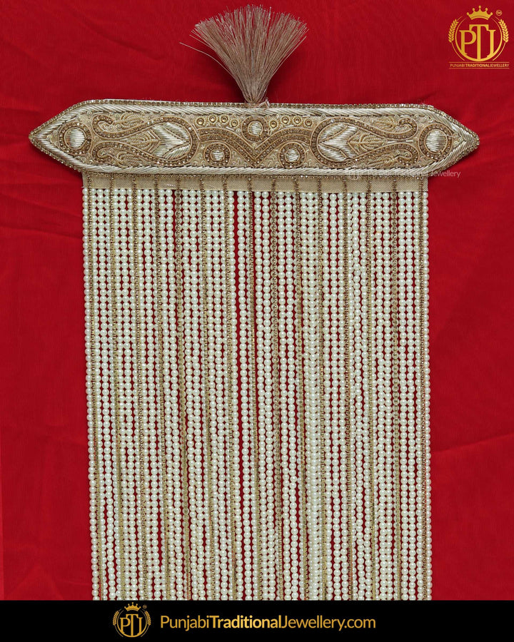 Golden Jercon Pearl Groom Sehra | Punjabi Traditional Jewellery Exclusive