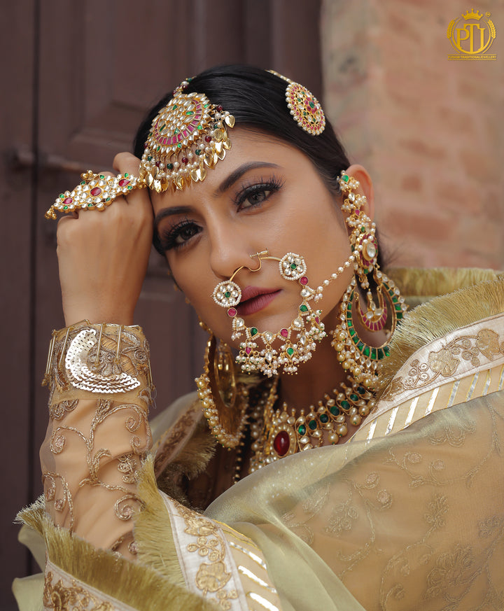 Mahnoor Rubby Emerald Kundan Nath | Rawayat by Punjabi Traditional Jewellery