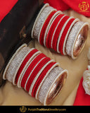 AD Stone Red Thread Pearl Bangles Set (Both Hands Pair) | Punjabi Traditional Jewellery Exclusive